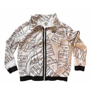 Victoria's Secret PINK Track Jacket Black White AOP Full Zip XS flaws